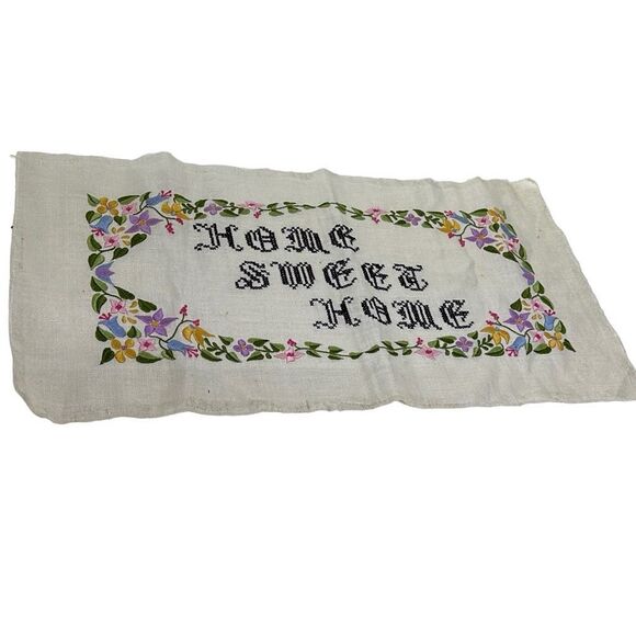 Handmade Home Floral “Home Sweet Home” Finished Embroidered Cross Stitch 21"x11" - Picture 3 of 9